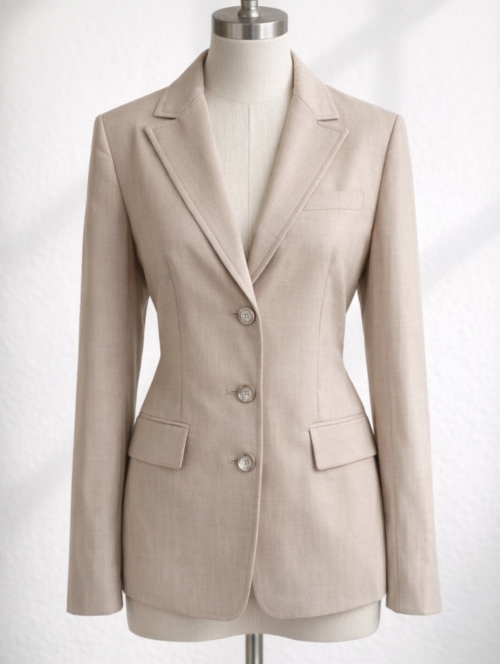 Vintage Ann Taylor LOFT Tan Wool Blend 3 Button Blazer Jacket Neutral Minimalist